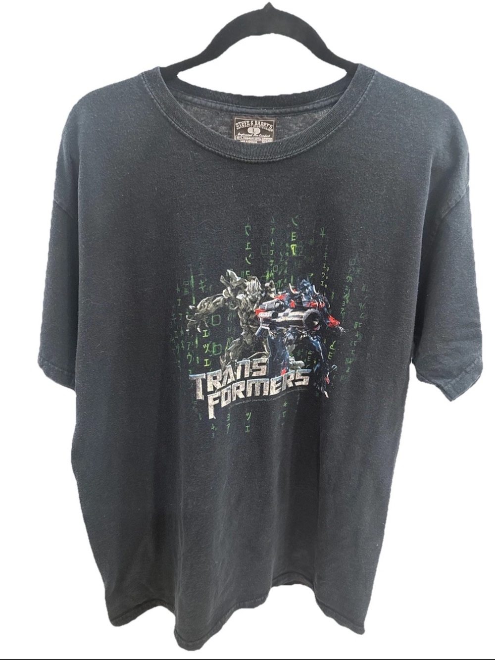 Vintage Y2K Transformers T-Shirt Men’s L Black Optimus Prime Megatron Graphic